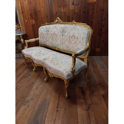 134 - Good quality French decorative gilt and upholstered three seater settee {116 cm H x 185 cm W x 67 cm... 