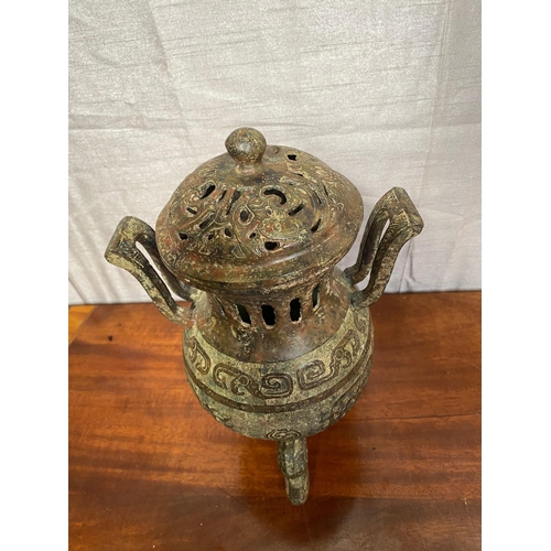 137A - Bronze Chinese incense burner. {32 cm H}.