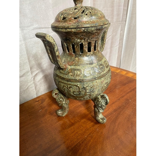 137A - Bronze Chinese incense burner. {32 cm H}.