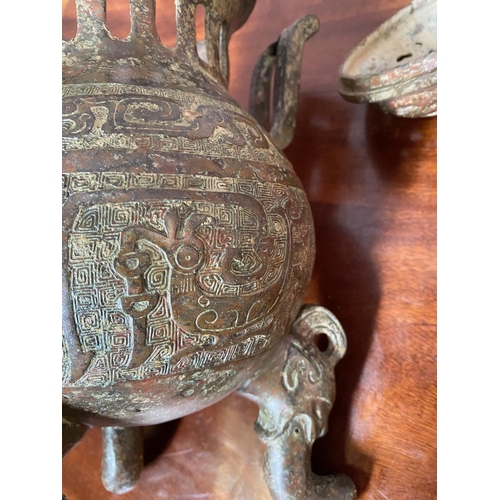 137A - Bronze Chinese incense burner. {32 cm H}.