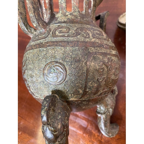 137A - Bronze Chinese incense burner. {32 cm H}.