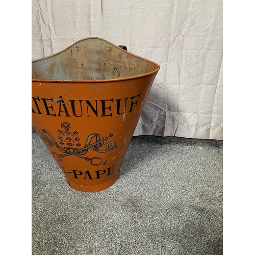 245B - Painted Chateauneuf Du Pape metal grape carrier. {63 cm H x 60 cm Dia.}.