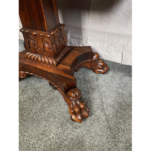 343A - Rosewood card table with square column on four carved outswept lion's paw feet. {73 cm H x 90 cm W x... 