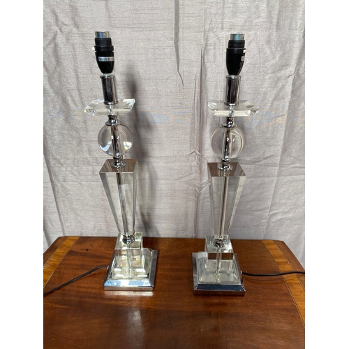 626A - Pair of glass and chrome table lamps. {57 cm H}.