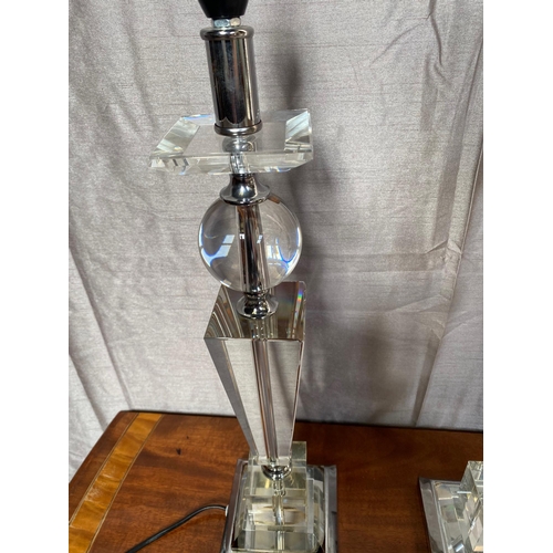 626A - Pair of glass and chrome table lamps. {57 cm H}.