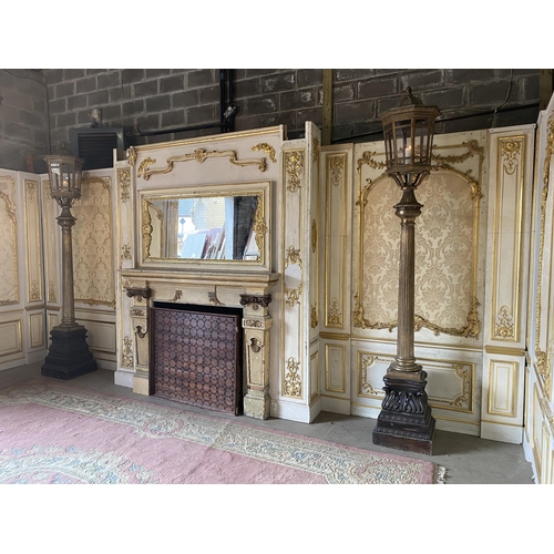 211 - Extremely rare French hand painted gilded gesso panelled room with etched glass panelled doors and o... 