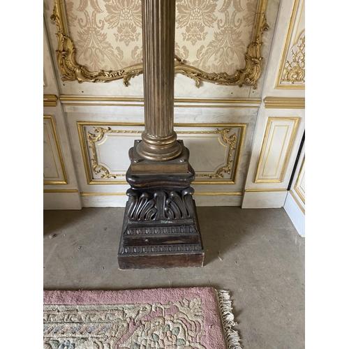 68 - Pair of exceptional quality bronze lamps with reeded columns raised on carved mahogany base {293 cm ... 