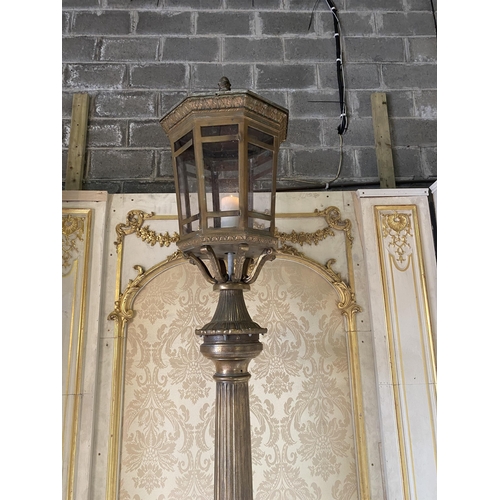 68 - Pair of exceptional quality bronze lamps with reeded columns raised on carved mahogany base {293 cm ... 