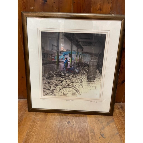 1375 - Bike Shed framed coloured print {70 cm H x 65 cm W}.