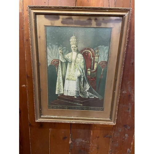 1387 - Pope Pius framed coloured print {55 cm H x 43 cm W}.