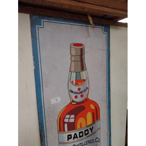 1 - Paddy Old Irish Whiskey tin plate advertising sign. {100 cm H x 36 cm W}.