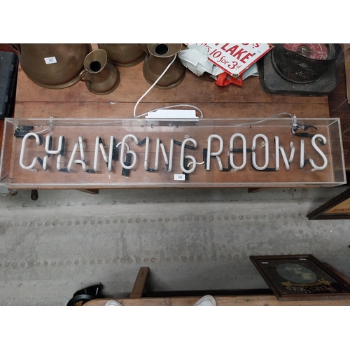 108 - Neon Changing Rooms Perspex light up sign in working order. {25 cm H x 125 cm W x 9 cm D}