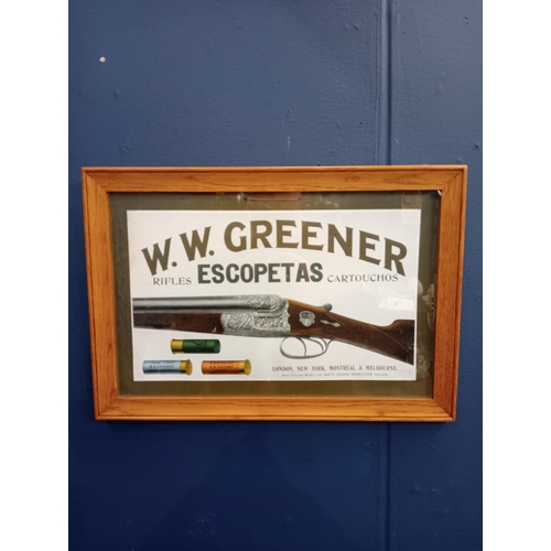 1133 - W.W Greener Rifles framed advertising sign {H 33cm x W 48cm }.