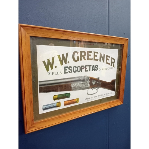 1133 - W.W Greener Rifles framed advertising sign {H 33cm x W 48cm }.