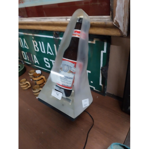 14 - Budweiser Lager Perspex counter light up box. {28 cm H x 15 cm W x 15 cm D}.