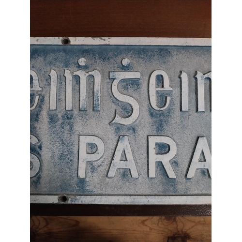 15 - St Kevin's Parade bi-lingual alloy street sign. {17 cm H x 120 cm W}.