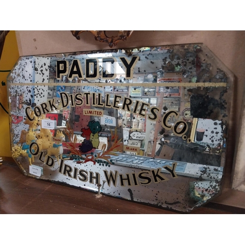 16 - Paddy Whiskey Cork Distillers Advertising mirror. {31 cm H x 51 cm W}.