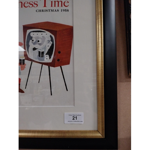 21 - 1958 Guinness Time Christmas advertising print in wooden frame. {31 cm H x 25 cm W}.