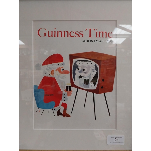 21 - 1958 Guinness Time Christmas advertising print in wooden frame. {31 cm H x 25 cm W}.