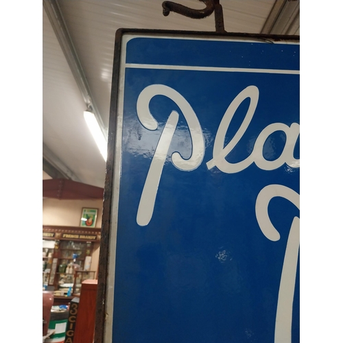 22 - Player's Please double sided enamel advertising sign on original bracket. {56 cm H x 62 cm W}.