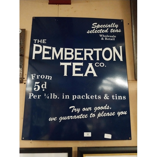 23 - The Pemberton Tea Co enamel advertising sign. {75 cm H x 59 cm W}.