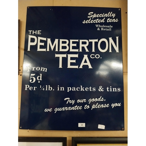 23 - The Pemberton Tea Co enamel advertising sign. {75 cm H x 59 cm W}.