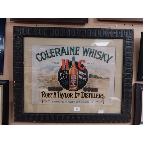 25 - Coleraine Whiskey Robt A Taylor Ltd Distillers framed showcard. {58 cm H x 73 cm W}.