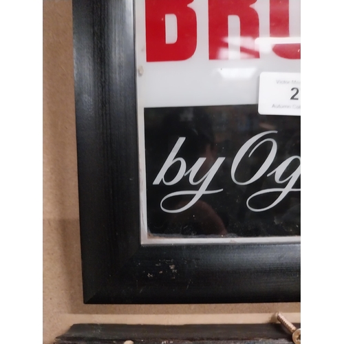 27 - St Bruno by Ogden's reverse glass painted advertising sign. {30 cm H x 23 cm W}.