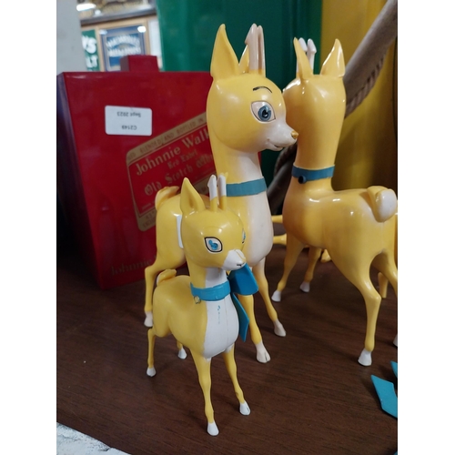 3 - Collection of seven 1960's Perspex Babycham advertising deer's some with damage. {18 cm H}