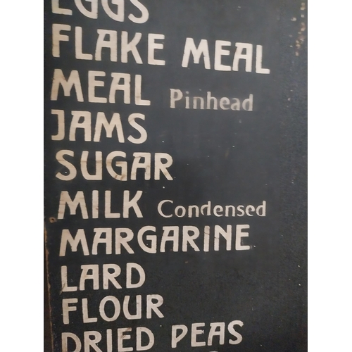 33 - 1950's Grocery Shop cardboard price list. {61 cm H x 46 cm D}.