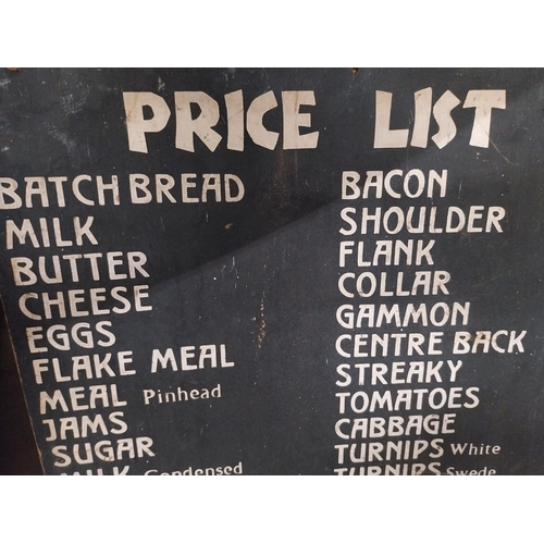 33 - 1950's Grocery Shop cardboard price list. {61 cm H x 46 cm D}.