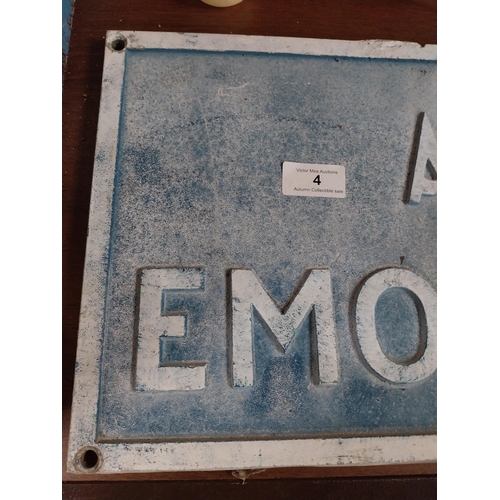 4 - Emorville Avenue alloy bi-lingual street sign. {26 cm H x 100 cm W}.