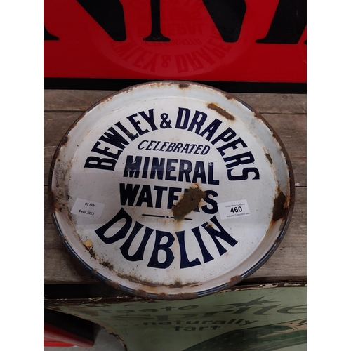 460 - Bewley and Draper Mineral Waters Dublin enamel drinks tray. {30 cm Dia.}.