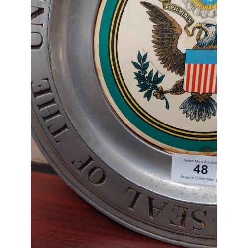 48 - Seal of the United States of America metal dish. {28 cm Dia.}