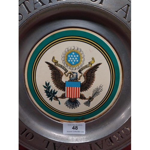 48 - Seal of the United States of America metal dish. {28 cm Dia.}