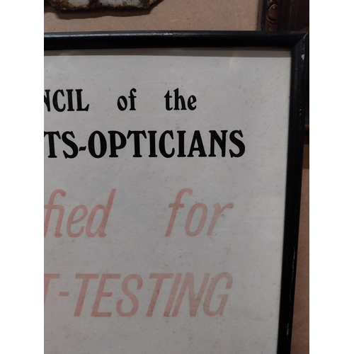 51 - Institute of Chemists/Opticians NHS framed showcard. {29 cm H x 35 cm W}.