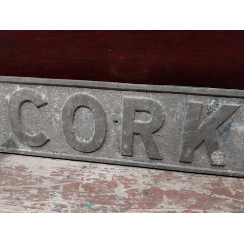 55 - 1960's alloy carriage destination plate Dublin - Cork. {13 cm H x 118 cm W}.