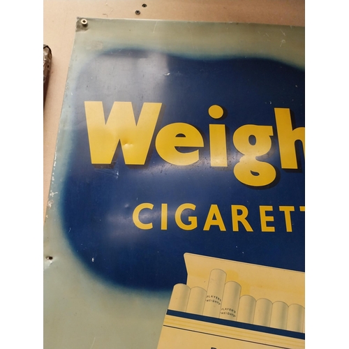 59 - Player's Weights Cigarettes tin plate advertising sign. {74 cm H x 50 cm W}.