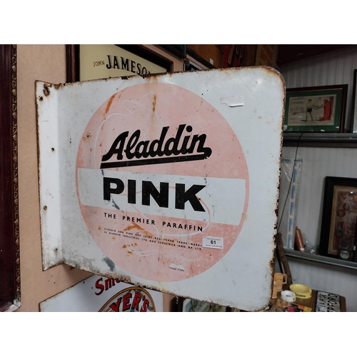 61 - Aladdin Pink double sided enamel advertising sign. {42 cm H x 47 cm W}