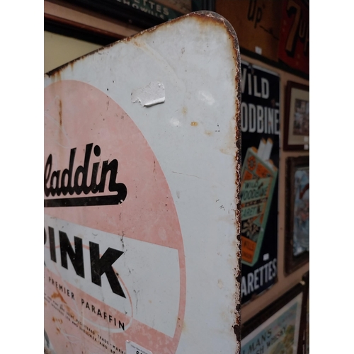 61 - Aladdin Pink double sided enamel advertising sign. {42 cm H x 47 cm W}