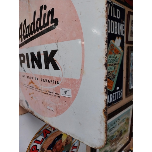 61 - Aladdin Pink double sided enamel advertising sign. {42 cm H x 47 cm W}