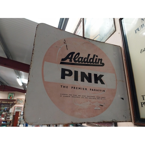 61 - Aladdin Pink double sided enamel advertising sign. {42 cm H x 47 cm W}