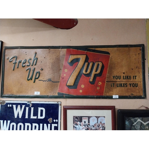 67 - Fresh Up with 7 Up tin plate advertising sign. {49 cm H x 104 cm W}.