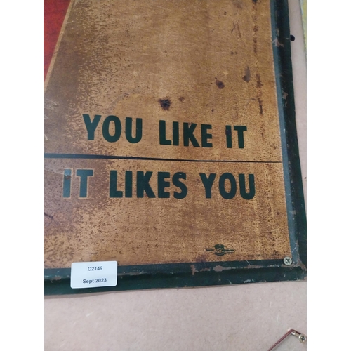 67 - Fresh Up with 7 Up tin plate advertising sign. {49 cm H x 104 cm W}.