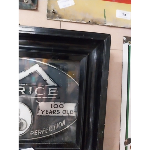 73 - Maurice Pipe Tobacco framed advertisement on reverse painted glass. {28 cm H x 27 cm W}.