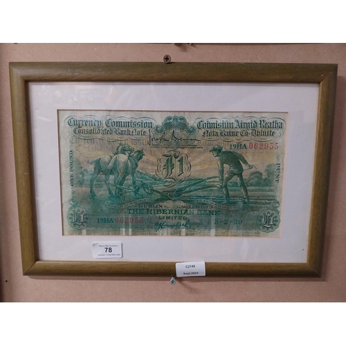 78 - Hibernian Bank Ploughman Note framed print. {28 cm H x 41 cm W}.