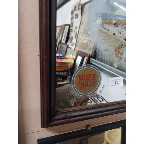 80 - Old Bushmills Irish Whiskey framed advertising mirror. {39 cm H x 49 cm W}.