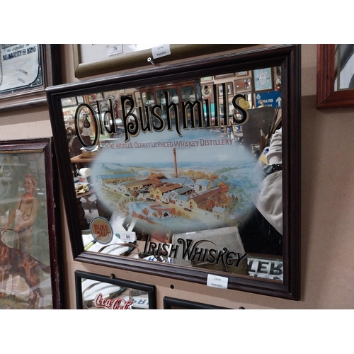 80 - Old Bushmills Irish Whiskey framed advertising mirror. {39 cm H x 49 cm W}.