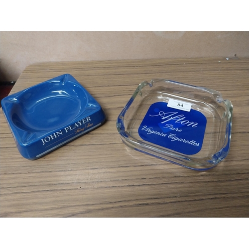 84 - Afton Pure Virginia Cigarettes glass ashtray {3 cm H x 15 cm Dia.}  and John Player cigarettes Wade ... 