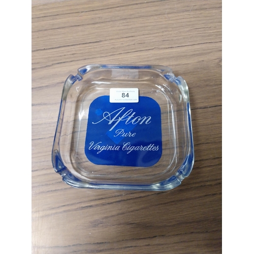 84 - Afton Pure Virginia Cigarettes glass ashtray {3 cm H x 15 cm Dia.}  and John Player cigarettes Wade ... 